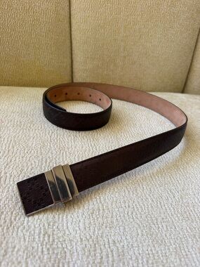 Gucci Brown Leather Belt with Silver Buckle